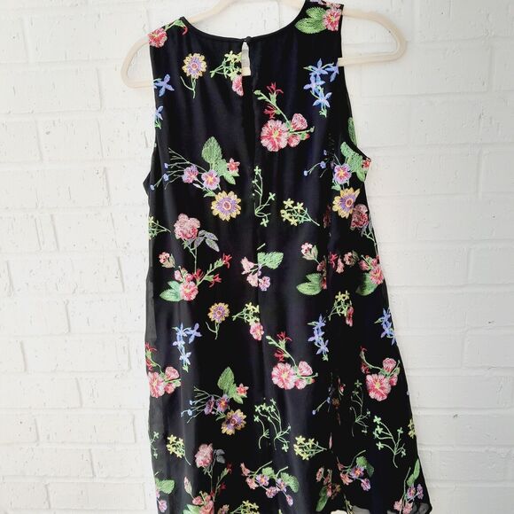 Calvin Klein Black Sheer Floral Embroidered Swing Sleeveless Dress Sz:12 - Picture 2 of 5